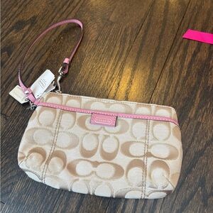 Coach Signature Beige and Pink Wristlet